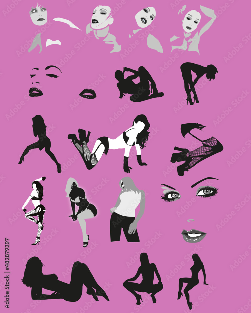 Set sexy erotico ragazze lingerie ammiccare sesso calze a rete occhiolino provocante