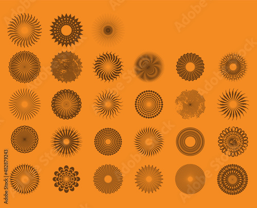 Set decorazioni  grafiche decorative radiali anni '60 '70  psichedelico sfondo dinamico movimento