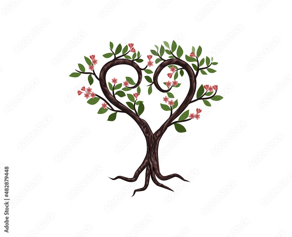 family tree with love concept. branch with heart shaped family tree with love concept. branch with heart shaped
