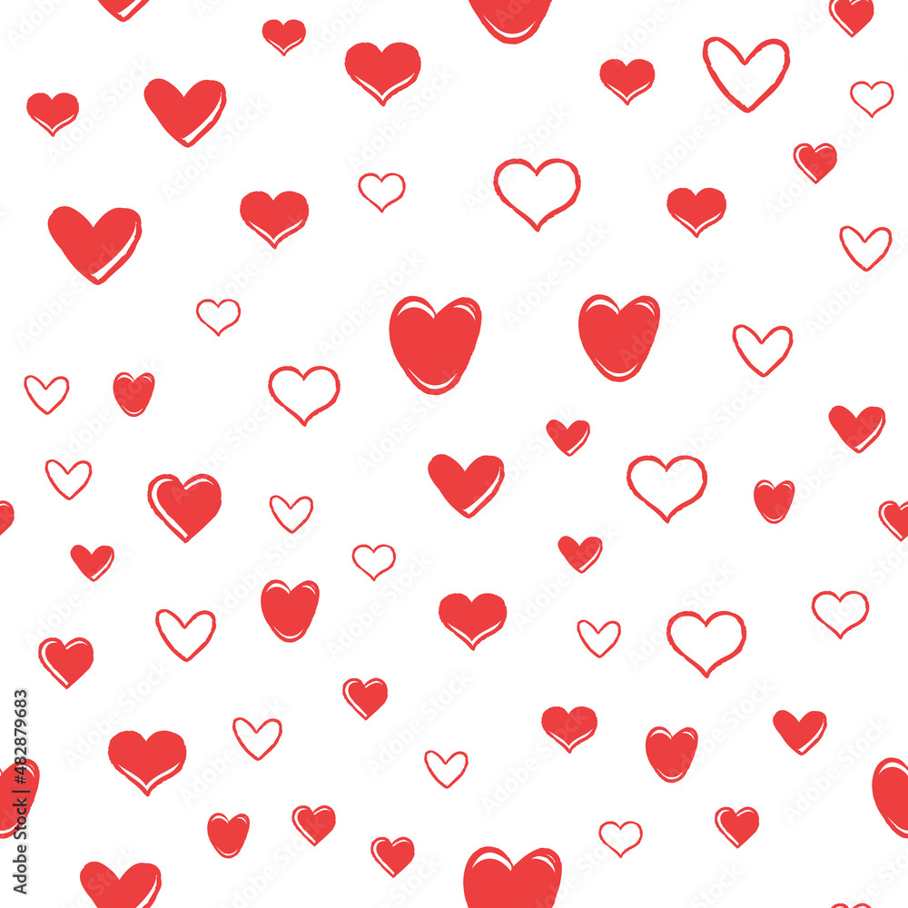 Heart doodles seamless pattern. Hand drawn hearts texture background. Valentine's day design.