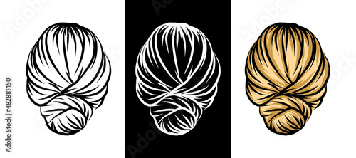 Beautiful lady hairstyle bun icon set isolated doodle drawing outline sketch graphic vector logo design beauty salon hair flat line art sign braided hairdo simple flat black