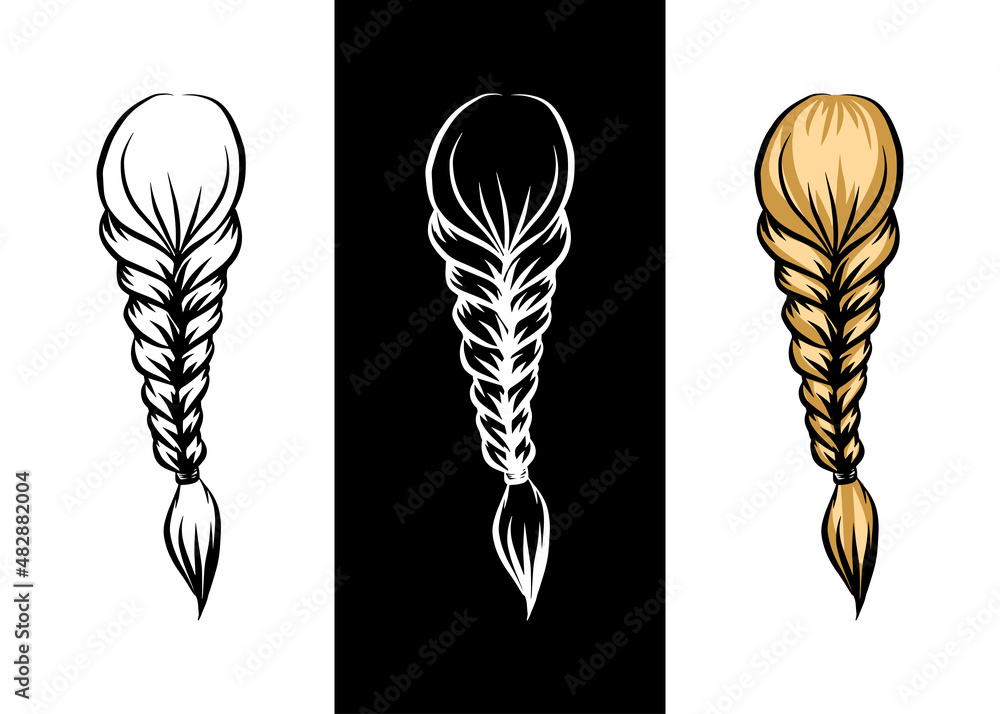 Beautiful lady hairstyle braid icon set isolated doodle drawing