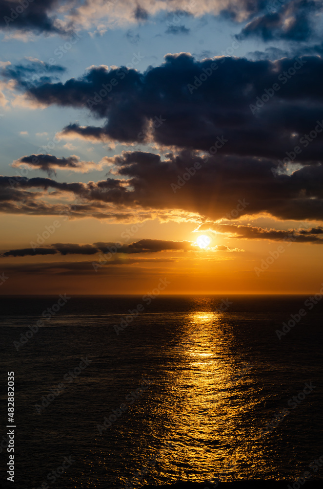 Dramatic sunset on the sea in Cornwall, United Kingdom