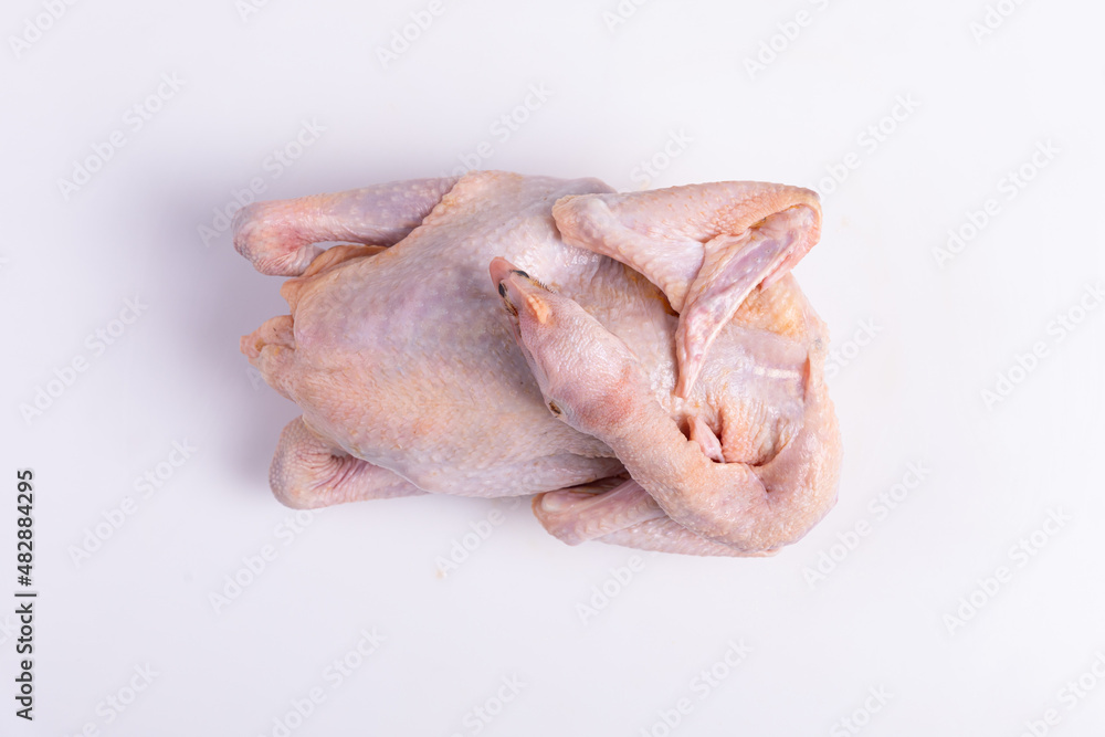 Fresh raw whole chicken on white background Fresh raw whole chicken on white background