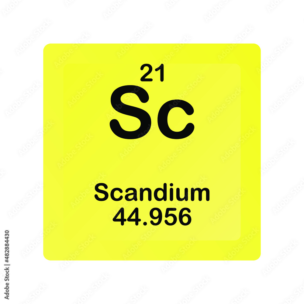 Scandium Sc Chemical Element vector illustration diagram, with atomic number and mass. Simple flat dark gradient design for education, lab, science class.