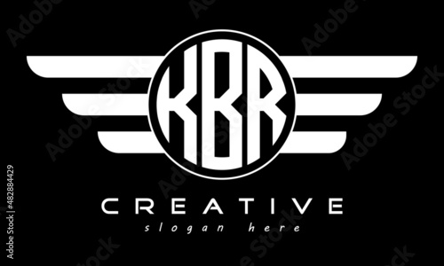 KBR three letter monogram type circle letter logo with wings vector template. photo