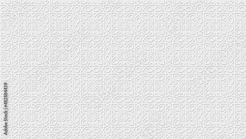 Vector white islamic horizontal background with seamless islamic pattern