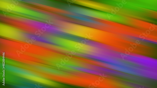 Twisted vibrant iridescent gradient blurred of green purple red orange yellow blue and pink colors with smooth movement of the gradient in the frame with copy space. Abstract sideways lines concept