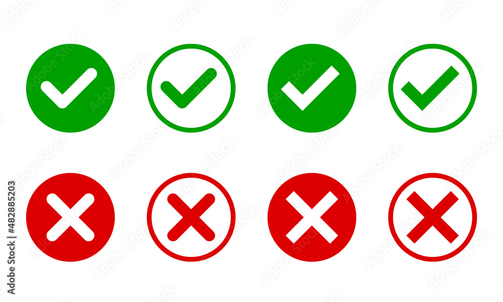 set of flat check marks. Tick and cross signs set of flat check marks. Tick and cross signs