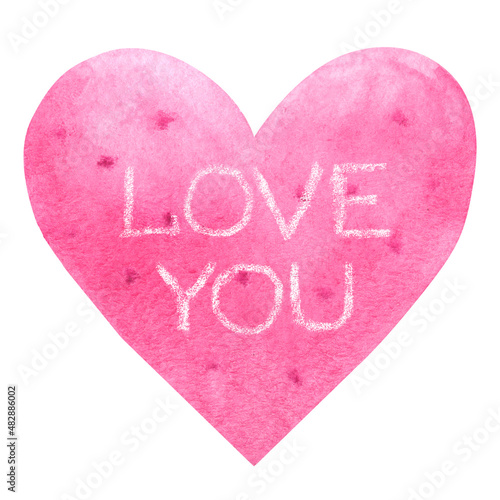 Love You Greeting Card with Watercolor Heart.