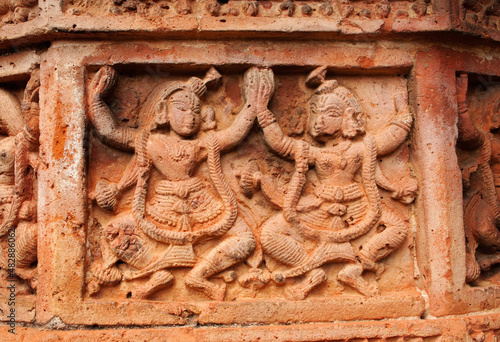 Figurines made of terracotta at Madanmohan Temple, Bishnupur , West Bengal, India . photo