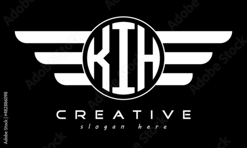 KIH three letter monogram type circle letter logo with wings vector template.
 photo