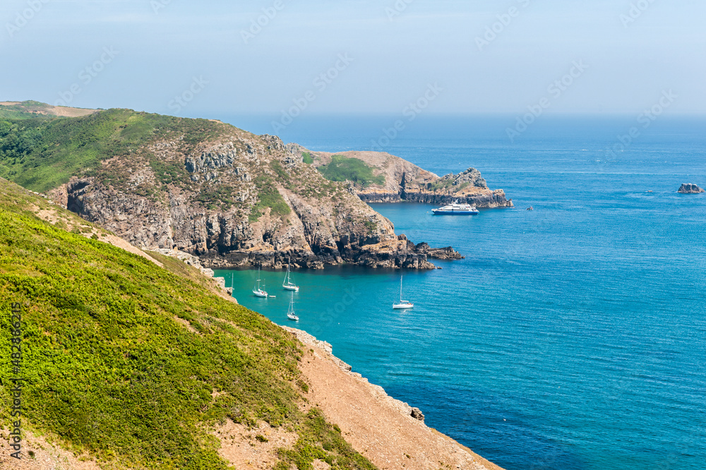 Rugged coastline on the island of Sark. One of the islands in the Channel Islands, UK