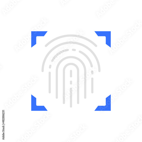 Fingerprint, scanned finger, cryptographic signature, identity white line icon.