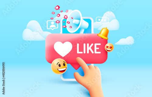 Megaphone flying out like icons, social networks for communication of people. Vector