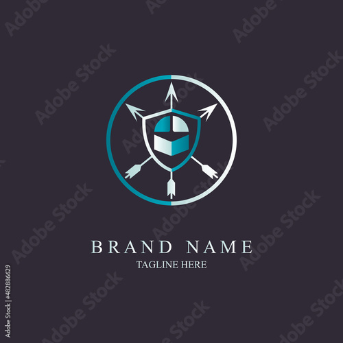 roman helmet arrow logo design template for brand or company and other