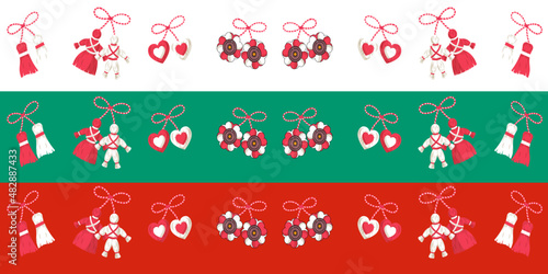 Baba marta decorative pattern on bulgaria flag background