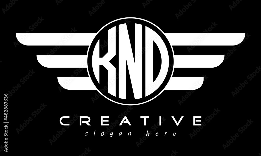 KNO three letter monogram type circle letter logo with wings vector template.
 - obrazy, fototapety, plakaty 