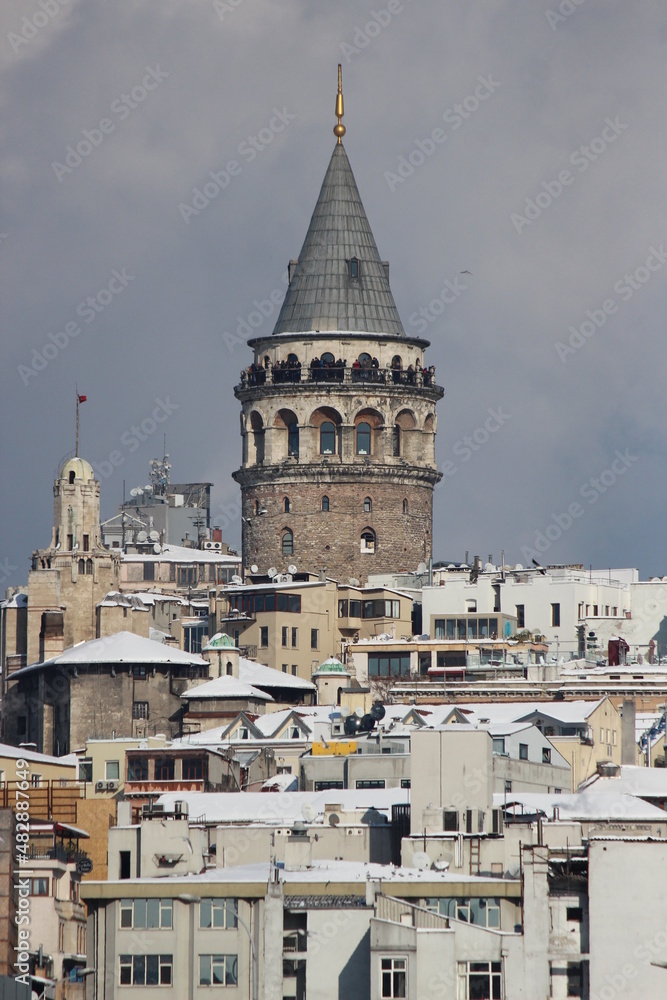 Galata Tower, one of the landmarks of Istanbul. Vertical Shooting