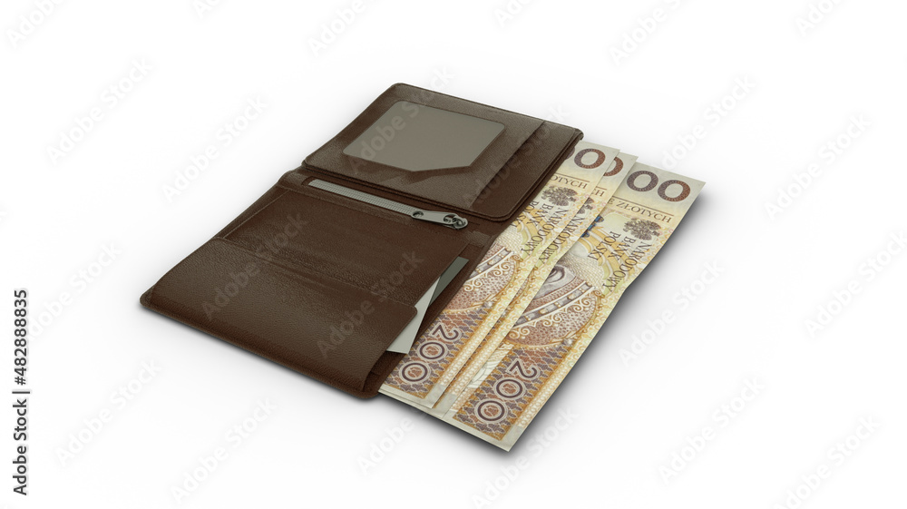 3D rendering of polish złoty notes in wallet 3D rendering of polish złoty notes in wallet