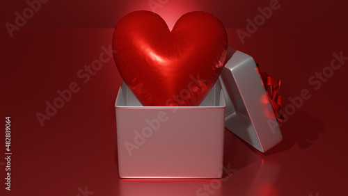 14 February Valentines Day Red Heart in Gift Box. 8K Background © mabaci