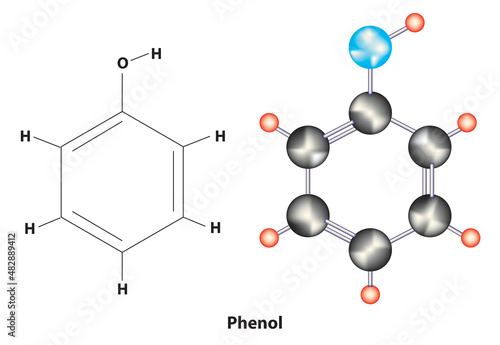 phenol structure ( aromatic organic compound with the molecular formula C₆H₅OH. It is a white crystalline solid that is volatile, C6H6O, C6H5OH, carbolic acid)