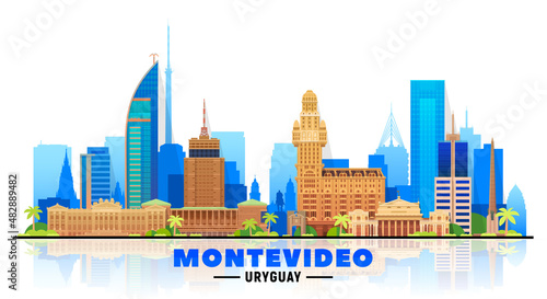 Montevideo Uruguay skyline with panorama in white background. Vector Illustration. Business travel and tourism concept with modern buildings. Image for banner or web site. photo