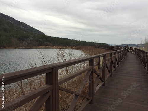                                                          Yeongam Lake Scenery  Cloudy Day in Korea 