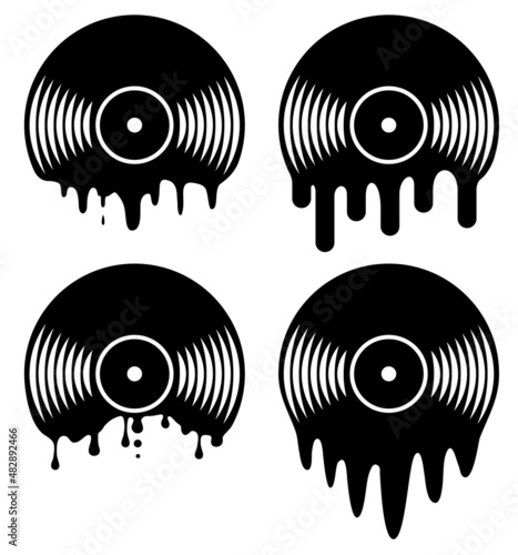 vector set of music retro melting vinyl record