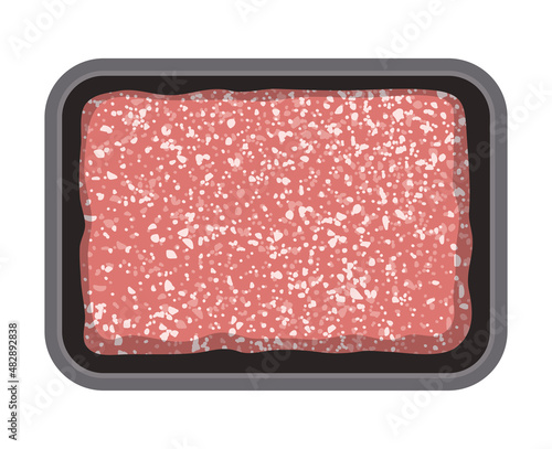 vector minced meat in plastic tray