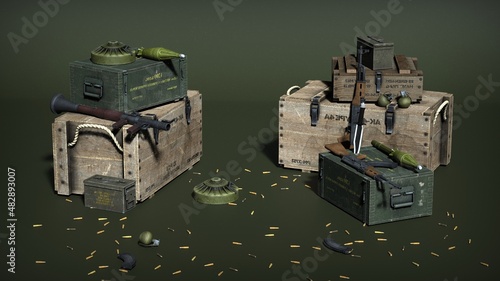 Weapons and ammunition. 3d illustration