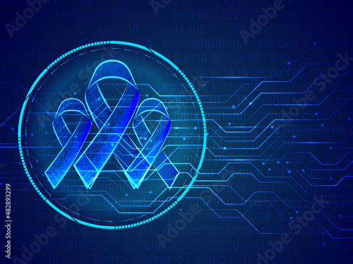2d illustration Blue awareness ribbon on white background. Disease symbol.