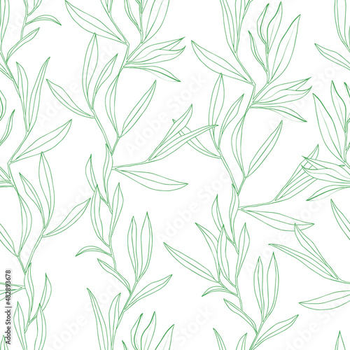 Fototapeta Naklejka Na Ścianę i Meble -  vector seamless pattern with leaves. Botanical illustration for wallpaper, textile, fabric, clothing, paper, postcards