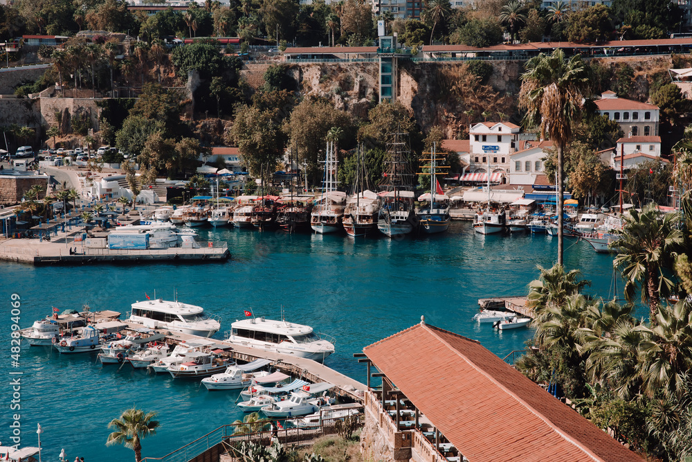 View of the harbor with yachts in Old town Kaleici, Antalya, Turkey