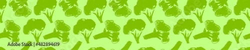 Vector broccoli pattern seamless. Green cabbage flowering illustrations. Vegan restaurant background, vegetarian wallpaper. Organic food ornament. Textured vegetable backdrop for farmers market design