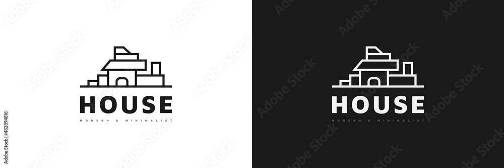 Modern and Minimalist House Logo Design. Real Estate Architecture Logo or Icon in Line Style Modern and Minimalist House Logo Design. Real Estate Architecture Logo or Icon in Line Style