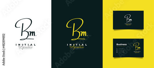 Initial BM Logo Design in Elegant Handwriting Style. BM Signature Logo or Symbol for Wedding, Fashion, Jewelry, Boutique, Botanical, Floral and Business Identity