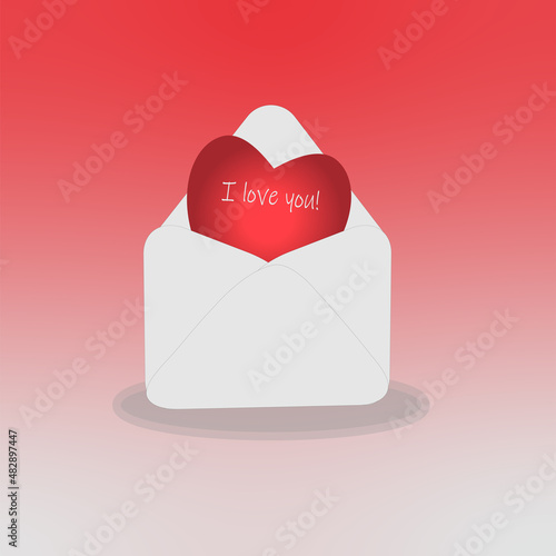 The 14th of February heart in an envelope  