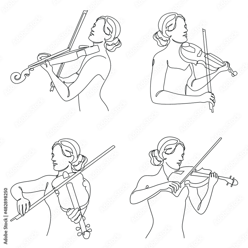 Collection. Silhouette of a woman with a violin in a modern continuous