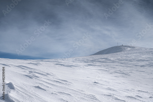 Monte Nerone snow capped in the Marche region in the Province of Pesaro Urbino Italy