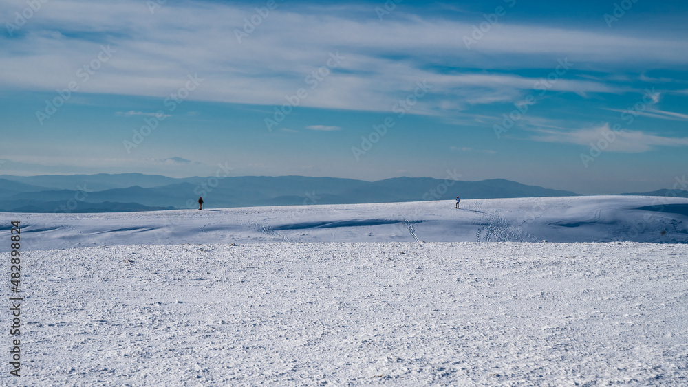 Monte Nerone snow capped in the Marche region in the Province of Pesaro Urbino Italy