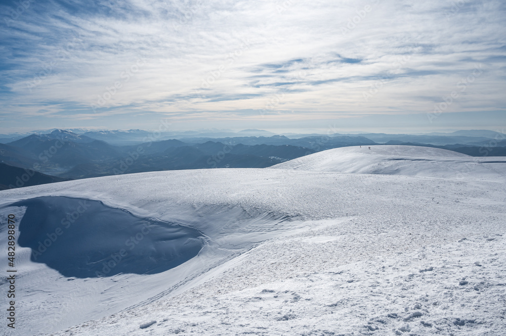 Monte Nerone snow capped in the Marche region in the Province of Pesaro Urbino Italy Monte Nerone snow capped in the Marche region in the Province of Pesaro Urbino Italy