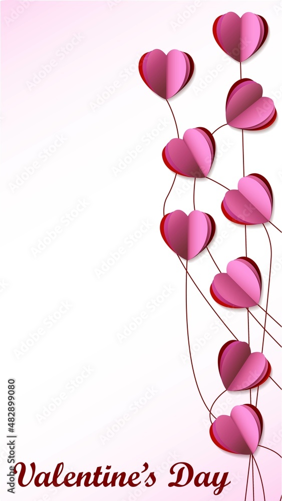 Valentine's Day. Vertical template design with red paper origami heart for banners, posters, flyers, greeting cards, social media. Vector illustration isolated on white background Valentine's Day. Vertical template design with red paper origami heart for banners, posters, flyers, greeting cards, social media. Vector illustration isolated on white background