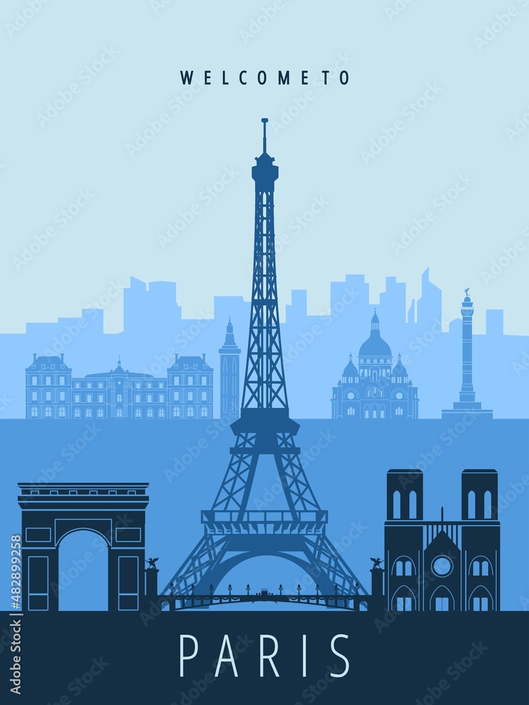 European cities capital paris landmarks vector poster design