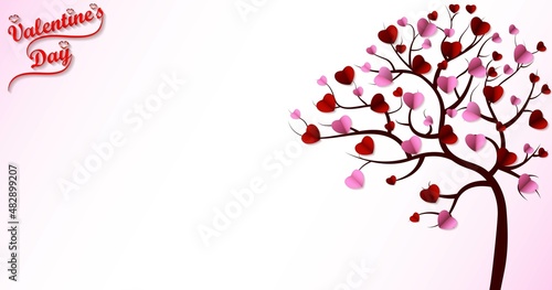 Valentine's Day. Tree with paper origami hearts. Horizontal template design for banners, flyers, greeting cards, social media. Vector illustration isolated on white background