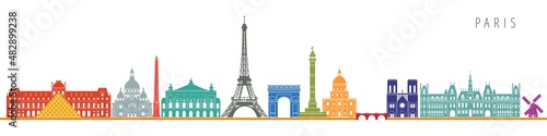Paris city skyline landmarks and monuments. colorful vector silhouettes