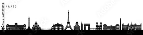Paris city skyline landmarks and monuments. France