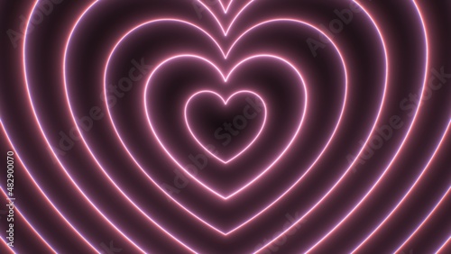 Beautiful Pink Heart Outline Shapes Neon Glowing Moving Fast Tunnel - Abstract Background Texture