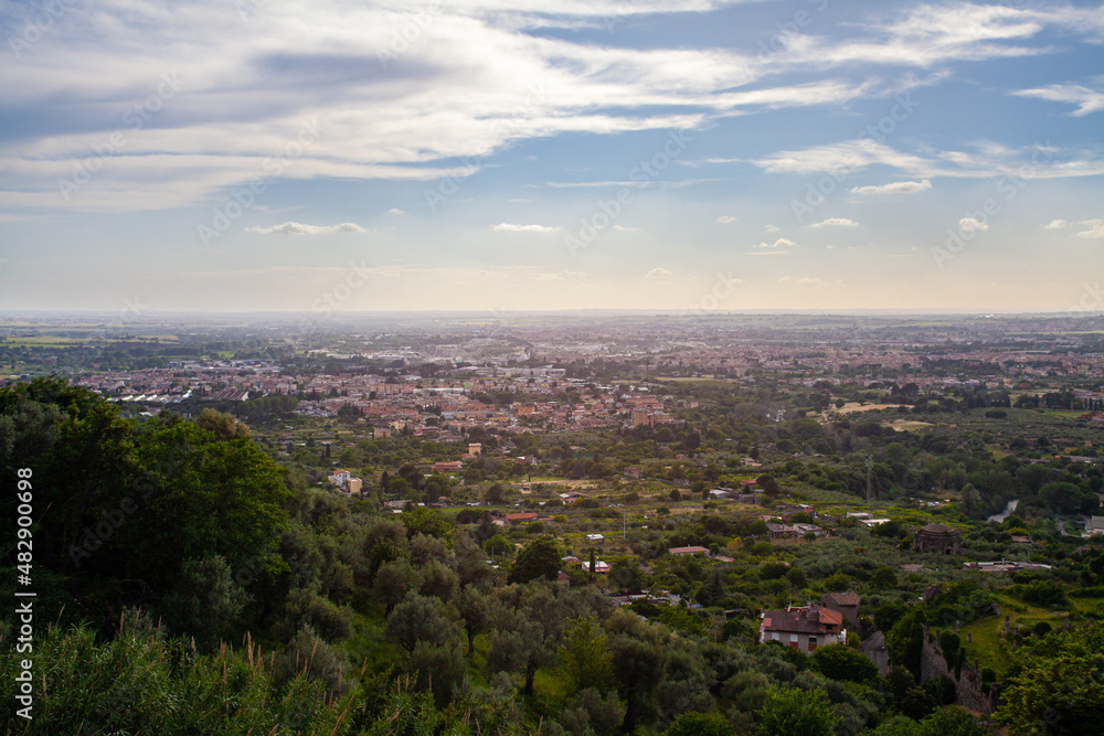 Landscape of the Lazio countryside seen from Villa d'Este, Tivoli, province of Rome