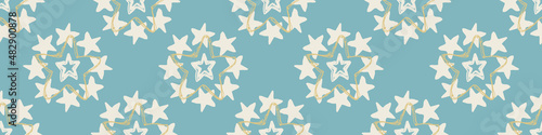 Gender neutral sleepy star and moon seamless vector background. Simple whimsical romantic 2 tone pattern banner. Kids nursery wallpaper or scandi band.